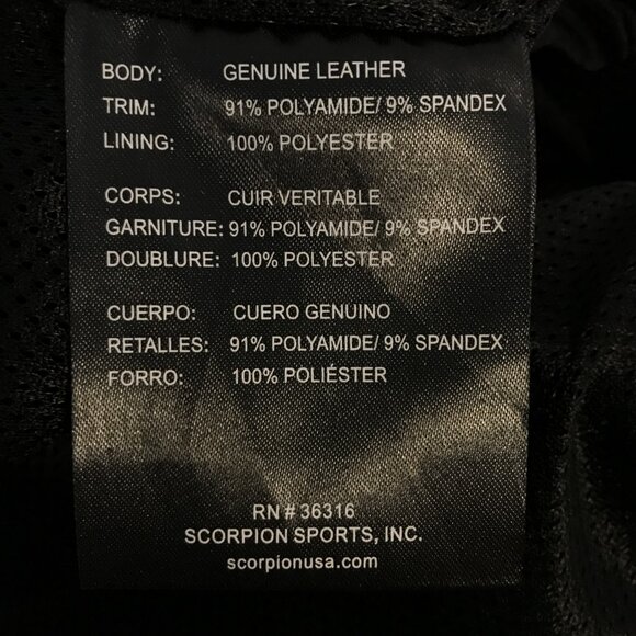 Scorpion Exo Sports U.S.A. Inc Men's X-Large Black Leather Motorcycle Pants - Picture 11 of 12